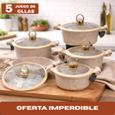 Juego de 5 Ollas de Cerámica Antiadherente con Triple Revestimiento (¡Cociná más rápido y con mucho menos desorden!)