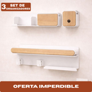 Set de 3 Organizadores de Baño de Madera y Acero Inoxidable con Divisiones Inteligentes