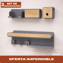 Set de 3 Organizadores de Baño de Madera y Acero Inoxidable con Divisiones Inteligentes