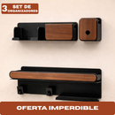Set de 3 Organizadores de Baño de Madera y Acero Inoxidable con Divisiones Inteligentes
