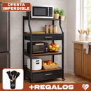 Organizador Multifuncional de Cocina de 5 Niveles en Acero Inoxidable y Madera +REGALO: Kit de Utensilios de Cocina