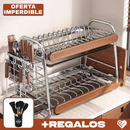 Escurridor Multifuncional de Acero Inoxidable y Madera (¡Moderno y Elegante!) +REGALO: Kit de Utensilios de Cocina