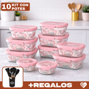 Kit de 10 Frascos Herméticos de Vidrio Templado con Tapa Sellada y Trabas + REGALO: Kit de Utensilios de Cocina