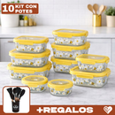 Kit de 10 Frascos Herméticos de Vidrio Templado con Tapa Sellada y Trabas + REGALO: Kit de Utensilios de Cocina