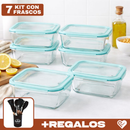 Kit de 7 Frascos Herméticos de Vidrio Templado con Tapa de Sellado al Vacío + REGALO: Kit de Utensilios de Cocina