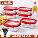 Kit de 7 Frascos Herméticos de Vidrio Templado con Tapa de Sellado al Vacío + REGALO: Kit de Utensilios de Cocina