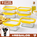 Kit de 7 Frascos Herméticos de Vidrio Templado con Tapa de Sellado al Vacío + REGALO: Kit de Utensilios de Cocina