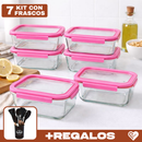 Kit de 7 Frascos Herméticos de Vidrio Templado con Tapa de Sellado al Vacío + REGALO: Kit de Utensilios de Cocina