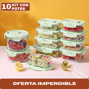 Kit 10 Potes Herméticos Antibacterianos de Vidrio Templado con Tapa de Alta Sellación