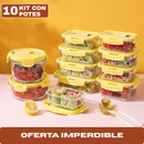 Kit 10 Potes Herméticos Antibacterianos de Vidrio Templado con Tapa de Alta Sellación