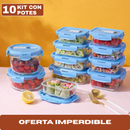 Kit 10 Potes Herméticos Antibacterianos de Vidrio Templado con Tapa de Alta Sellación