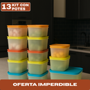 Kit de 13 Tuppers Herméticos con Tapa Antifugas Resistente al Congelador y al Microondas [Últimas Unidades]